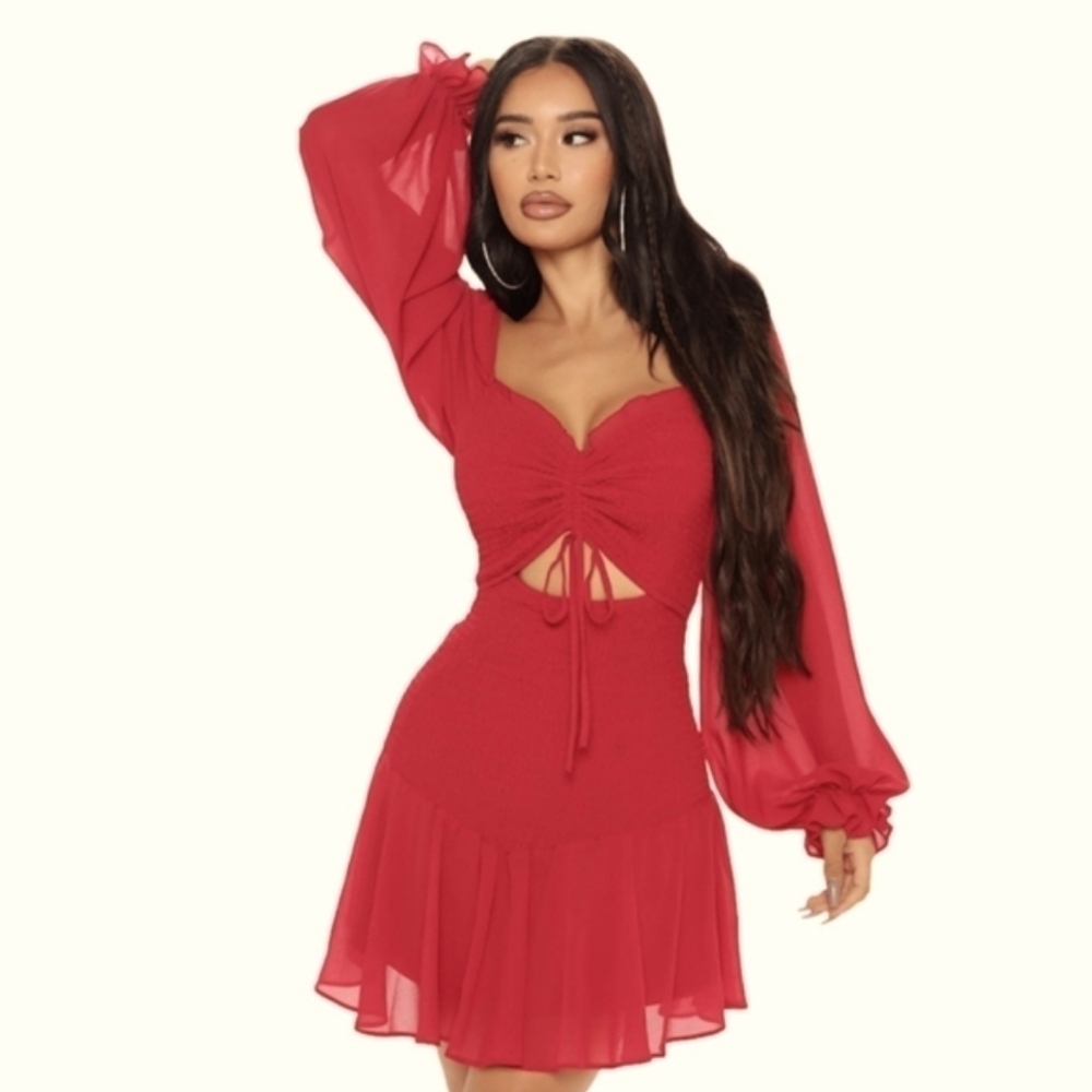 Papaya Date Night Smocked Red Mini Dress Size Medium - Picture 3 of 11